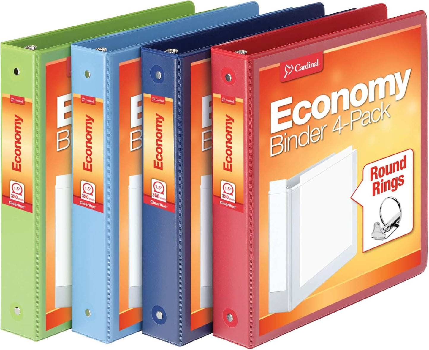 Cardinal Economy 3 Ring Binder, 1 Inch, Presentation View, Black, Holds 225 Sheets, Nonstick, PVC Free, 4 Pack of Binders (79512)