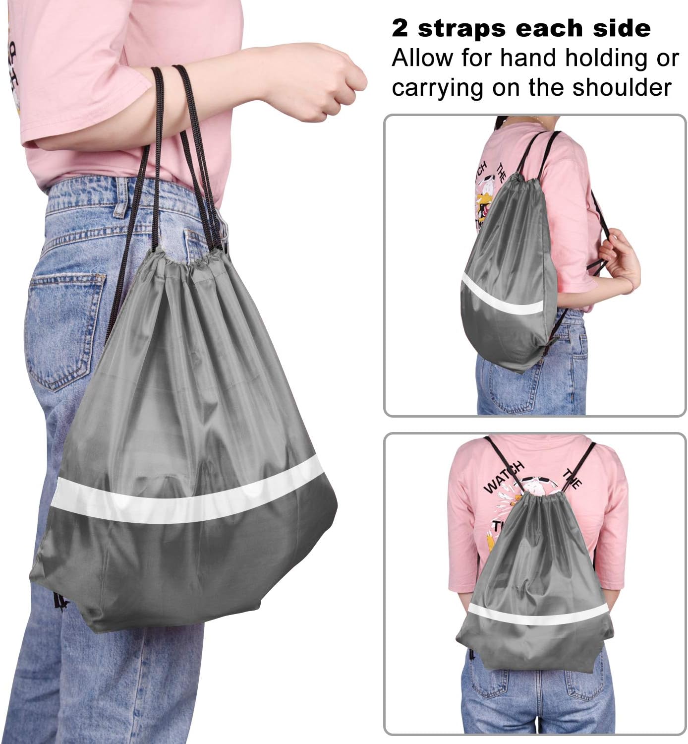 KUUQA 15 Pack Drawstring Backpack Bag Bulk Reflective Backpack String Bags Cinch Sack Backpack for Team Yoga Sport Gym Traveling