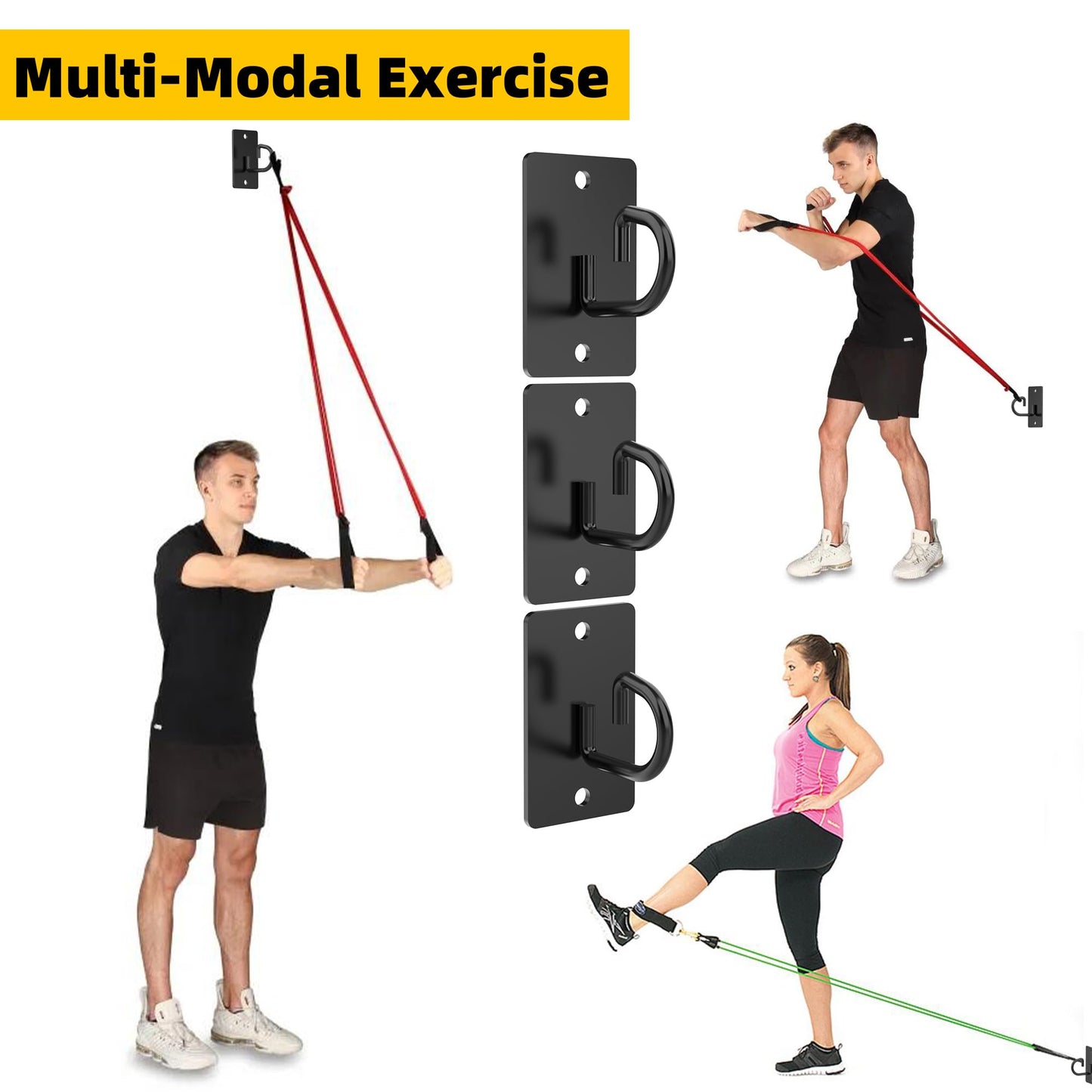 3 Pcs Wall Anchors for Resistance Bands, Wall Mount Resistance Bands Anchors System, Workout Bands Anchor for Exercise Bands, Space-Saving Home Gym Hooks for Free Exercise - Black