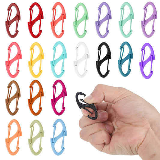 JJUNW 20 Pcs Alloy S Carabiner Clips, Dual Opening Design, Keychain Spring Snap Hooks Mini Carabiner Clip, for Dual Wire Gate Clip Interlocking Keychain Clip Tiny Clip Attachment (Color)