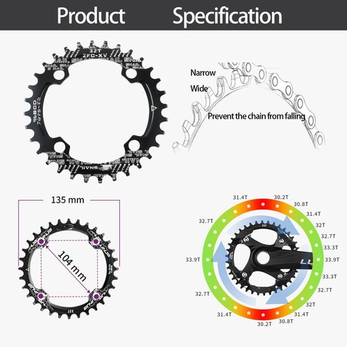 Suprwin Square Taper Crankset | Mountain Bike Bicycle Crankset |Narrow Wide Chainring 170mm Crank Arm | Suitable for Single Speed Chains & Pedals | Compatible with 8/9/10/11 Speed Bikes (32T)