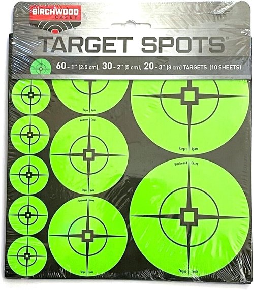Birchwood Casey Target Spots Orange/Green Assorted Size High-Contrast Self-Adhesive Paper Shooting Targets for Gun Practice