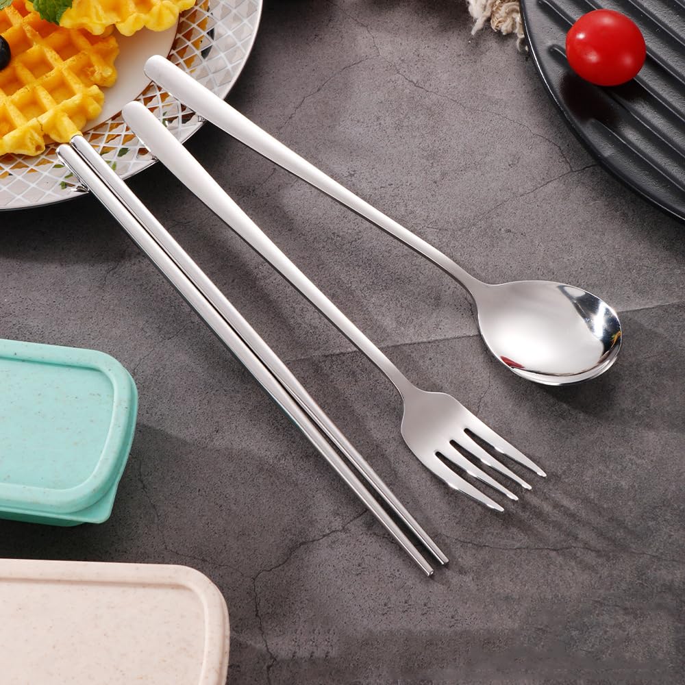 Portable Travel Utensils with Case, 18/8 Stainless Steel 5pcs Cutlery Set Portable Camp Reusable Flatware Silverware, Include Fork Spoon Chopsticks with Case