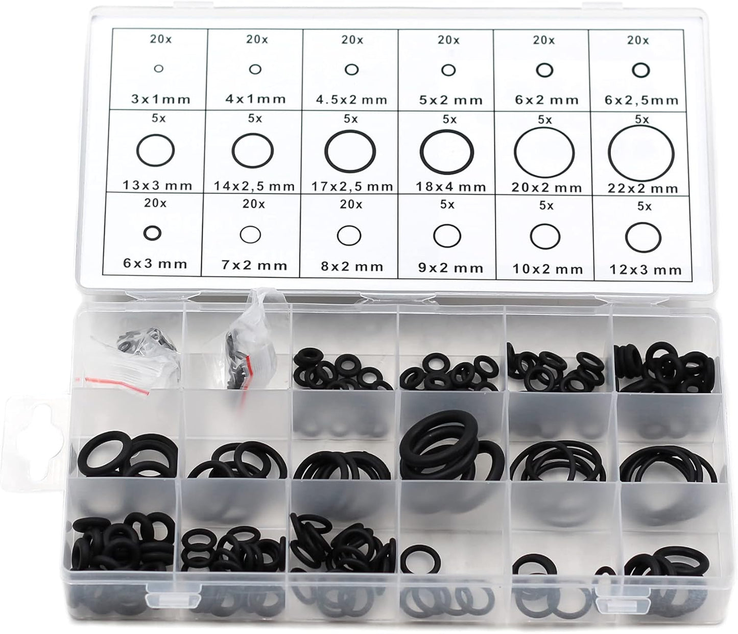 225pc Rubber O-Ring Assortment Set for Hydraulic, Plumbing & Air Sealing