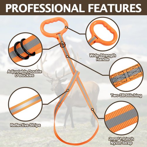 Hunthor Deer Drag Harness with Wider High Strength Handle, 1100lbs Rope for Deer Hunting, Easy to Use Hunting Accessories for Big and Small Game