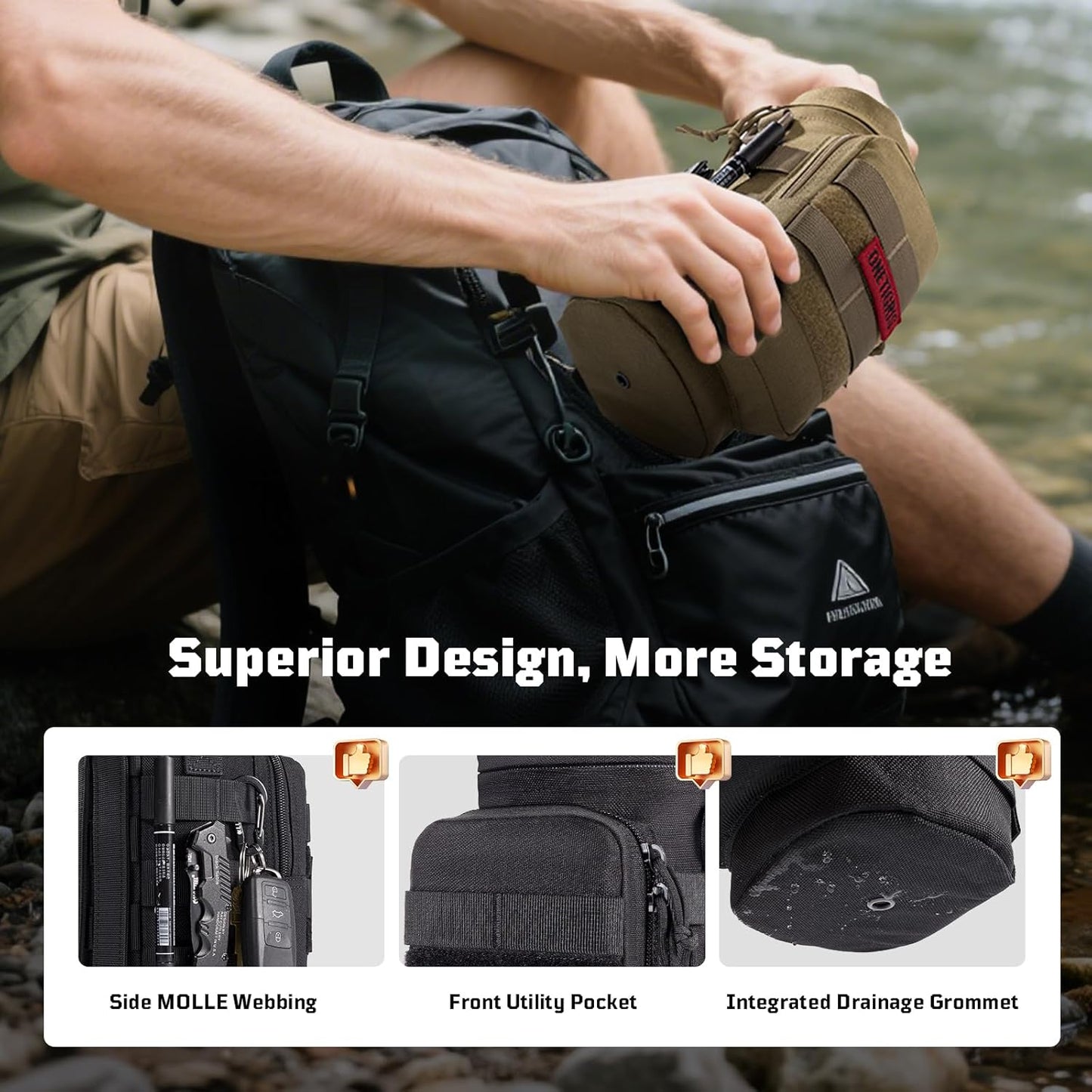 OneTigris Molle Water Bottle Pouch, 32oz Sniper Bottle Holder Tactical Hydration Carrier Bag with Extra Pouch and Detachable Shoulder Strap 1000D Nylon for Hiking Camping Climbing