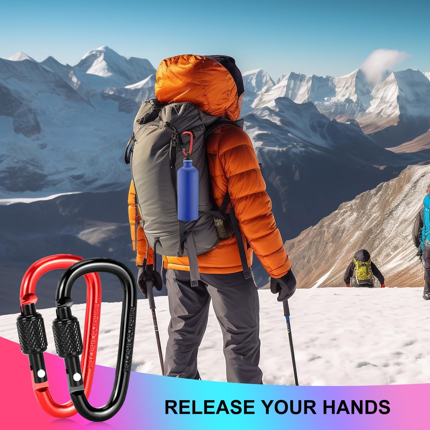 10 Pack Carabiner Clip, 2.28 inch Aluminum D-Ring Shape Locking Carabiners, Snap Hook Sport Accessories for Outdoor Camping Hiking