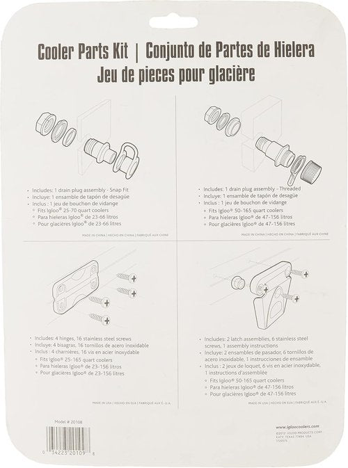 Igloo Parts Kit for Ice Chests, White, 8.5" x 2" x 9"