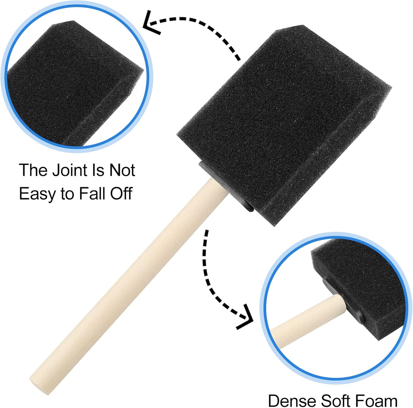 24 Pcs Foam Paint Brushes, Wood Handle Sponge Brushes for Painting, Staining, Varnishes, and DIY Craft Projects (1'', 2'' and 3'')