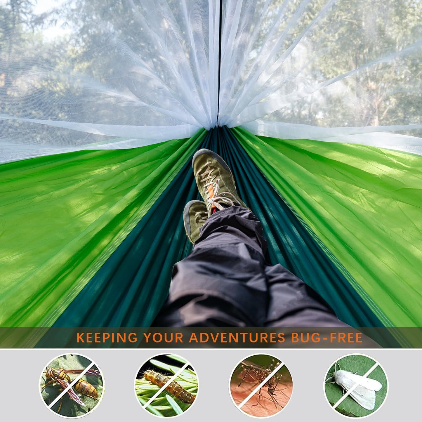 Homithley Camping Hammock - Portable Hammock with Mosquito Net, Lightweight Backpacking Hammocks Swing Camping Accessories for Indoor, Outdoor, Beach, Backyard, Patio, Travel, Hiking