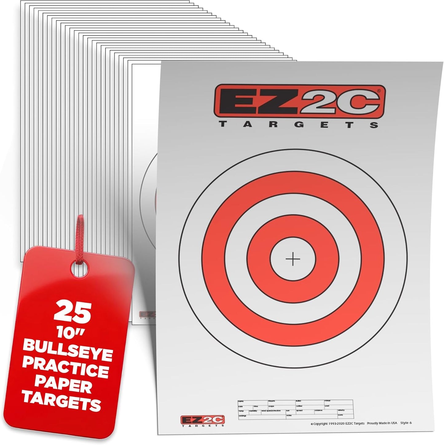 EZ2C Pistol Target, Bullseye Practice Targets for Shooting Range, Made in USA Compatible with All Pistols and Handguns, Tactical Paper Targets for Gun Range 11" x 17" Tear-Off Pad of 25