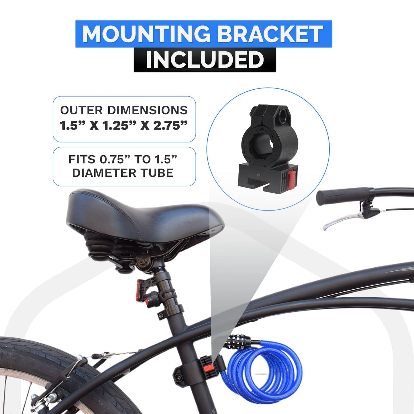 DockLocks Security Cable Lock Set (4' or 6') Coiled, Keyless Resettable Combination, Mounting Bracket, Portable and Compact for Bikes, Scooters 6ft