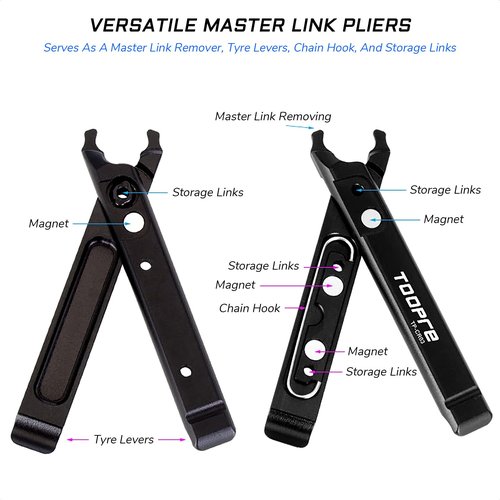 KIEVODE Multi-Functional Master Link Pliers with Master Link Removing, Tire Levers, Storage Links, and Chain Hook - Ideal for MTB, Road, Mountain Bicycle, BMX Bikes
