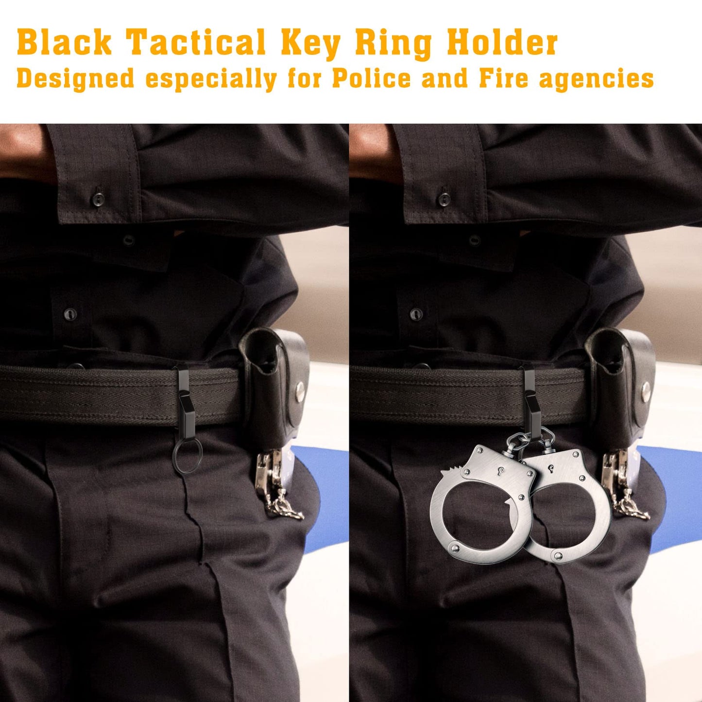 JOTOVO 2 PACK Tactical Stealth Black Extreme Duty Key Ring Holder Special for Police, Law Enforcement and Fire Agencies, Belt Key Clip with Detachable Keyring, Fit for Belt 2.25-Inch Max