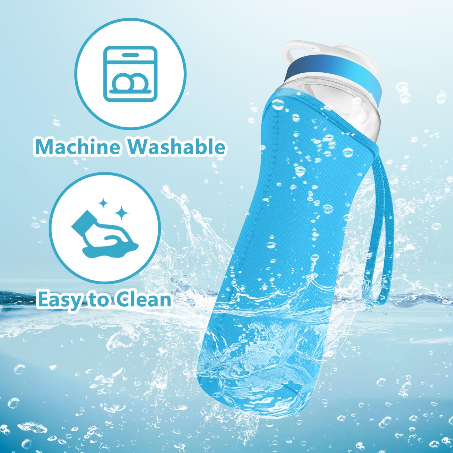 2Pcs Protective Sleeves with Handle for Cirkul 22 oz Water Bottle, Fit for 22 oz Plastic & Stainless Steel Bottles, Anti-slip Cover Made for Cirkul Accessories, Sweat Absorbing Material, Blue & Purple