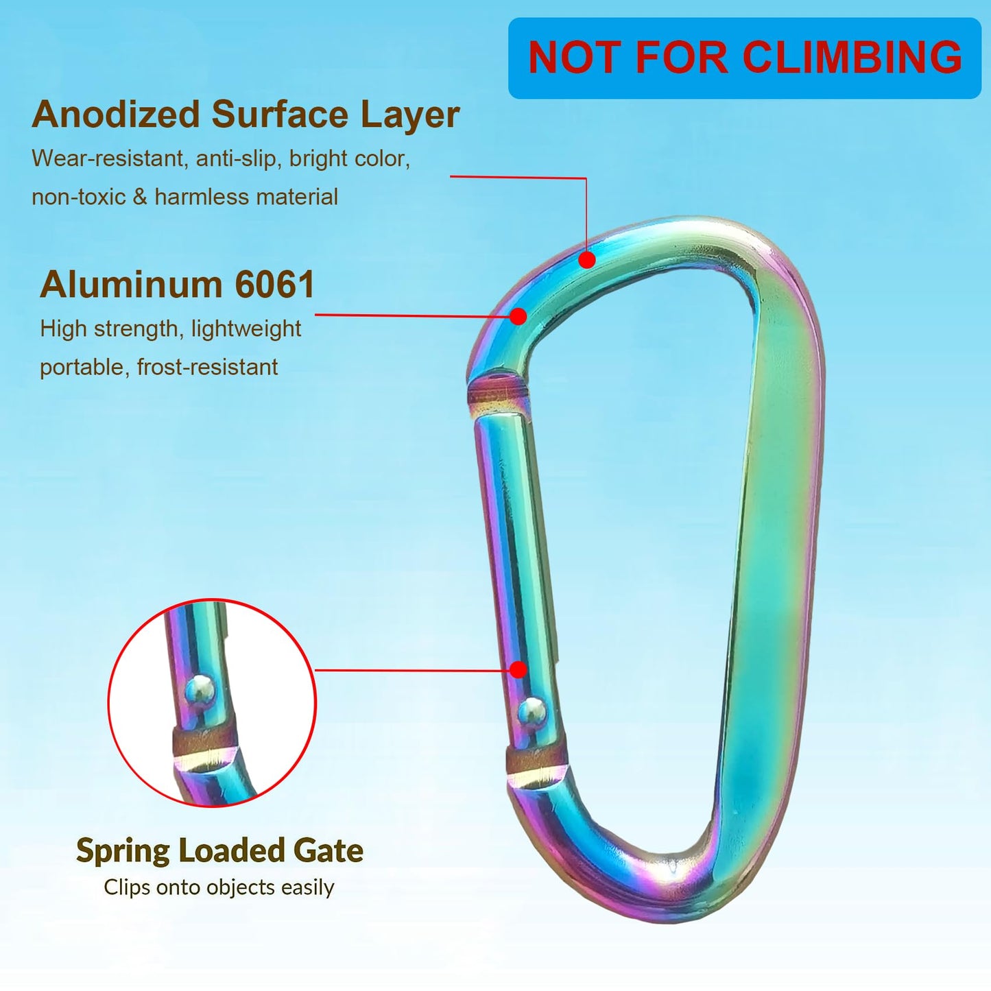 Cute Carabiner Clip, 3" Aluminum Alloy Caribeener D Ring, Spring Snap Hook for Keychain Clip(2pack Colorful)