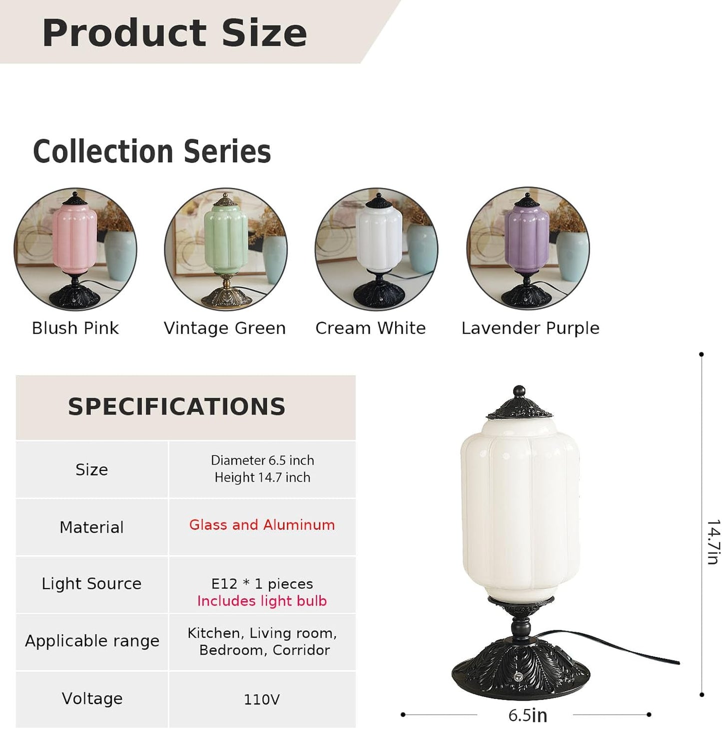 Milk Glass Touch Table Lamp, Elegant Green Jadeite Glass Bedside Desk Lamp 3 Way Dimmable with USB C+A Charging Ports - Bedroom Nightstand & Living Room Essential, 4W Bulb Included (Green, 6.5)