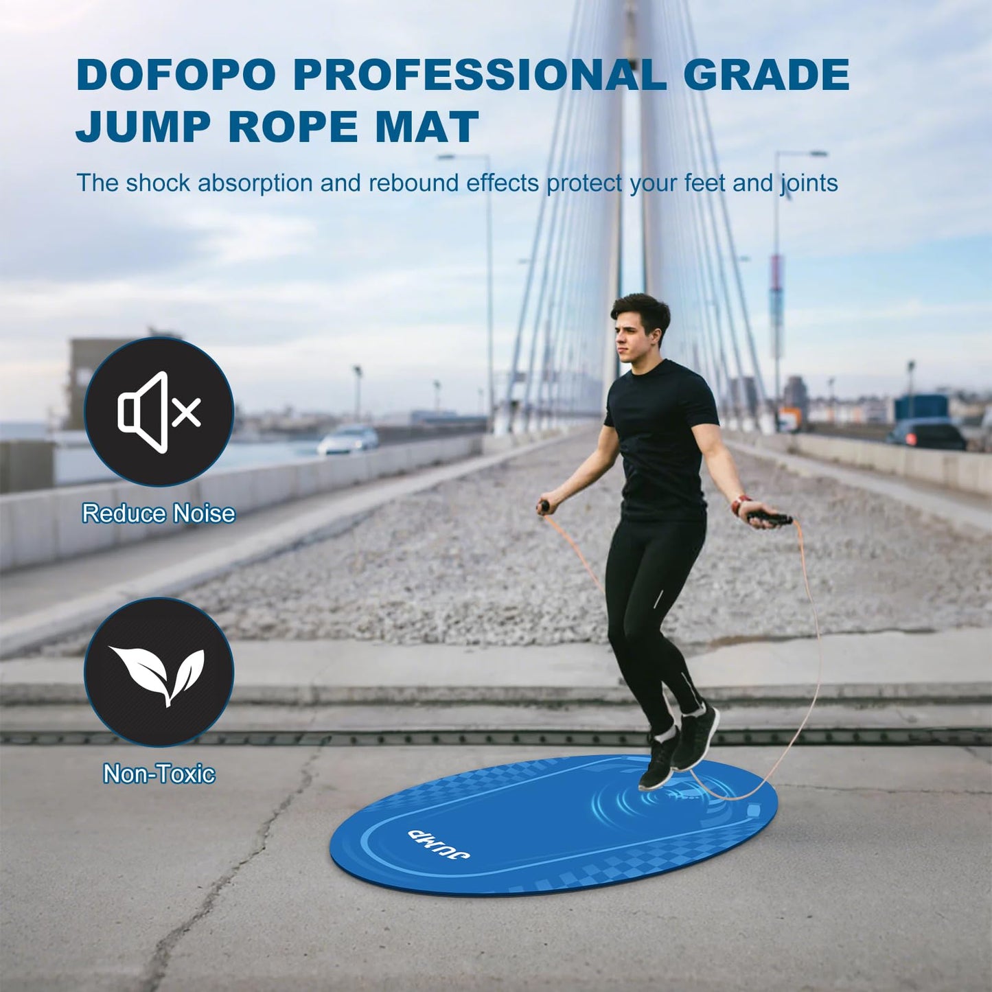 Jump Rope Mat Outdoor Indoor, Oval 52'' x 36'' Non-slip Fitness Exercise Mat, 5mm Shock Absorption Extra Thick Design, Suitable for Home Gym Floor, Concrete Jump Roping