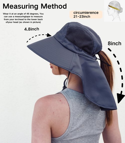 UV Sun Protection Hat Women Foldable Neck Flap Wide Brim Hiking Hat with Ponytail Hole for Women Dark-Gray