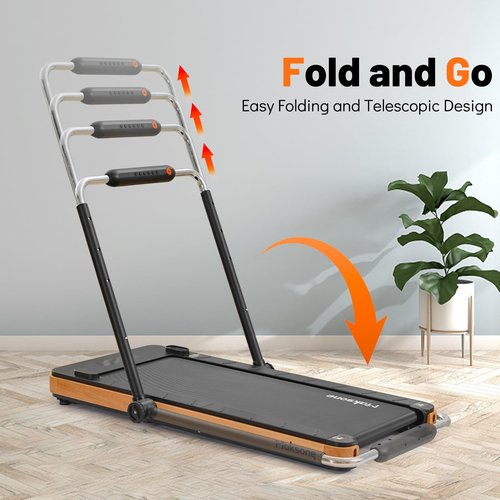 Maksone Folding Wooden Treadmill 4D Adjustable Handlebars Extra Wide 42'' and Long Running Deck,Capacity Heavy Duty Desk Treadmill,Quiet 55dB for Home Gym