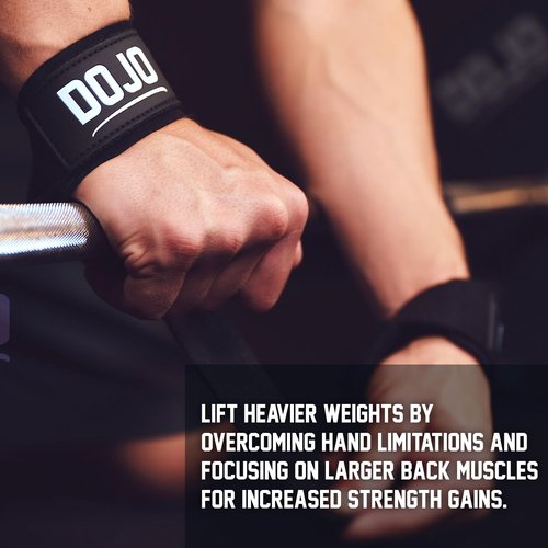 Dojo Weight Lifting Straps - Cotton Neoprene Padded Cushion Wrist Wraps Support for Deadlift Cross Training Powerlifting Bodybuilding - Workout Accessories - Weightlifting Gym Gloves for Men & Women