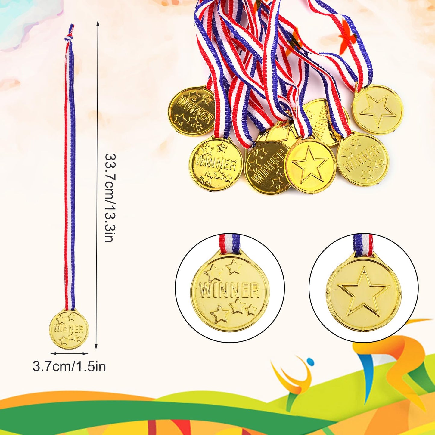 30 Pcs Gold Medals for Kids, Gold Plastic Winner Award Medals Golden Medal Prizes for Children Sports Competitions Game Party Gift