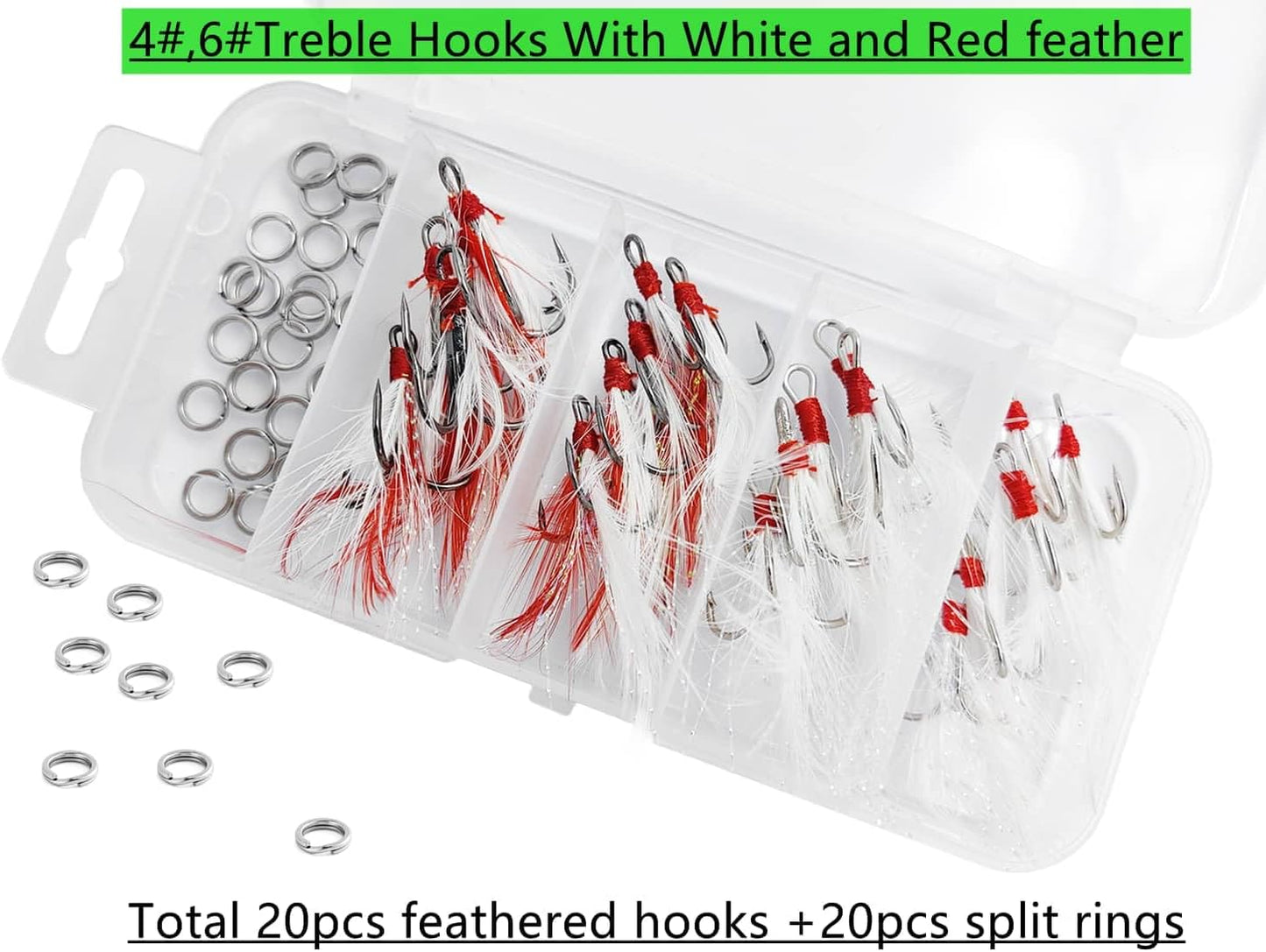Fishing Treble Hooks Feather Hook: Dressed Fishing Hooks Set with Split Rings for Making Fishing Lure