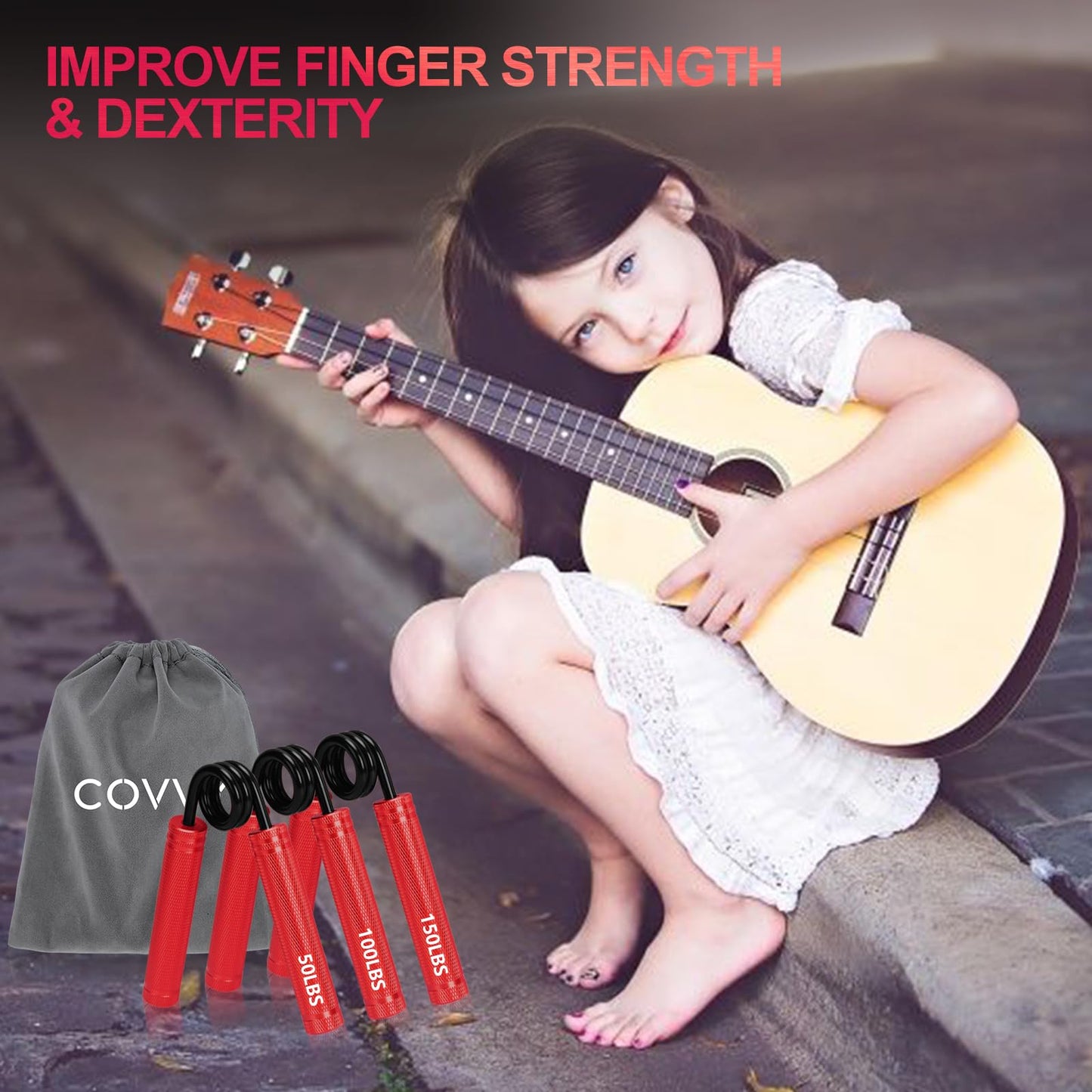COVVY Metal Hand Grip Strengthener Set (50, 100, 150lbs), Grip Strength Trainer, Crushing Pinching Grip Trainer, Forearm Exerciser, Gripper Fitness Equipment with Sponge Pads and Carry Bag (Red)