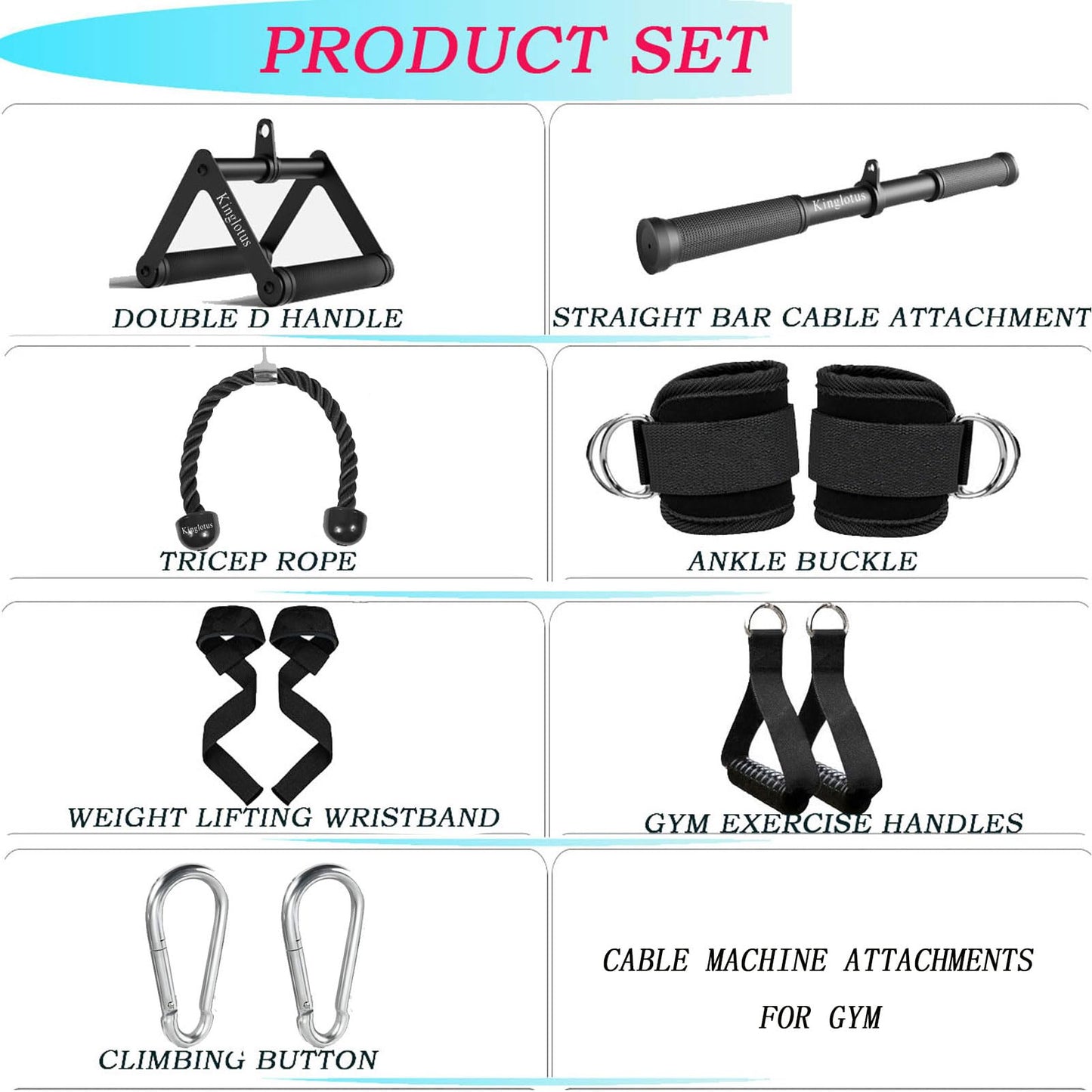 Kinglotus Cable Machine Attachments for Home Gym,Triceps Pull Down Accessories,LAT Pull Down Attachment。