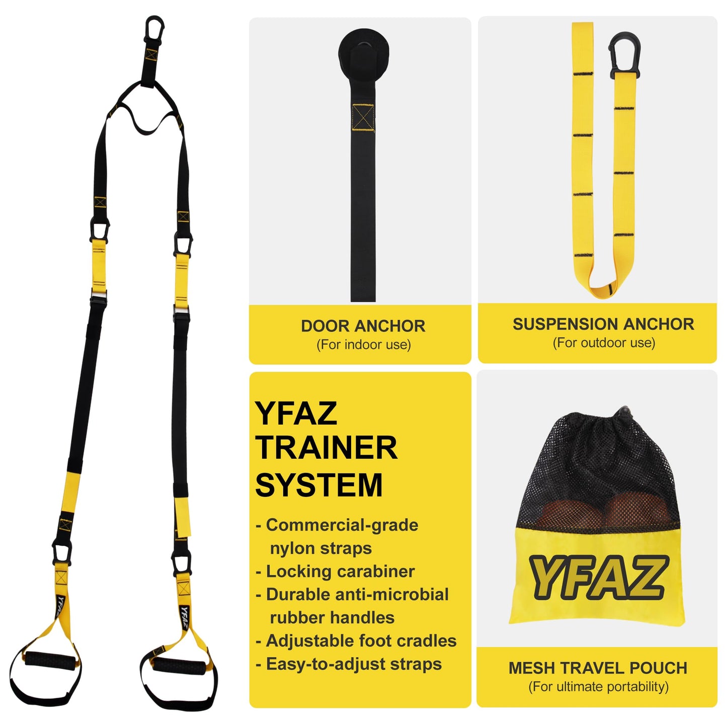 Home Resistance Training Kit for All Levels, Suspension Trainer Straps With Handles For Full Body Workouts at Home, Includes Door Anchor And Mesh Bag for Gym,Outdoor,Travel