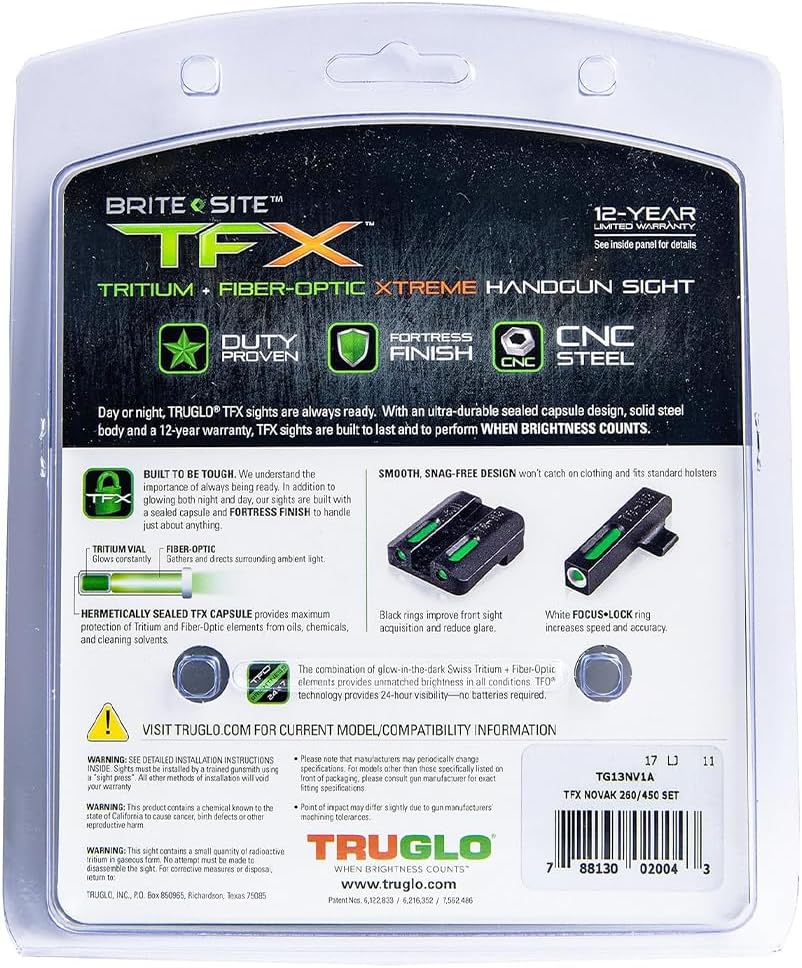 TRUGLO TFX Handgun Sight | Durable Shock-Resistant Compact Brightly Glowing Tritium & Fiber-Optic Xtreme Day/Night Sight for Handguns
