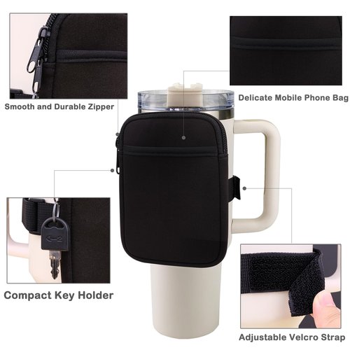 HEYSKAY Water Bottle Pouch Compatible with Stanley Quencher 40oz & IceFlow Tumblers 20oz 30oz, Gym Tumbler Cup Accessories for Smartphone, Cards, Keys, Earphones, Cash