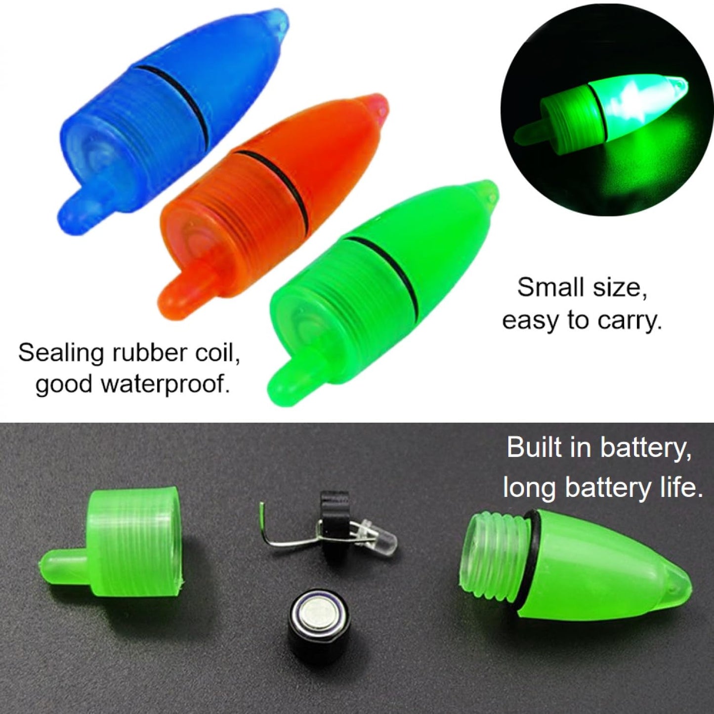 SenseYo 30 Pcs Fishing Bells Clips Fishing Rod Alarm with Dual Alert Bells with Colorful Lights (Red Green Blue)