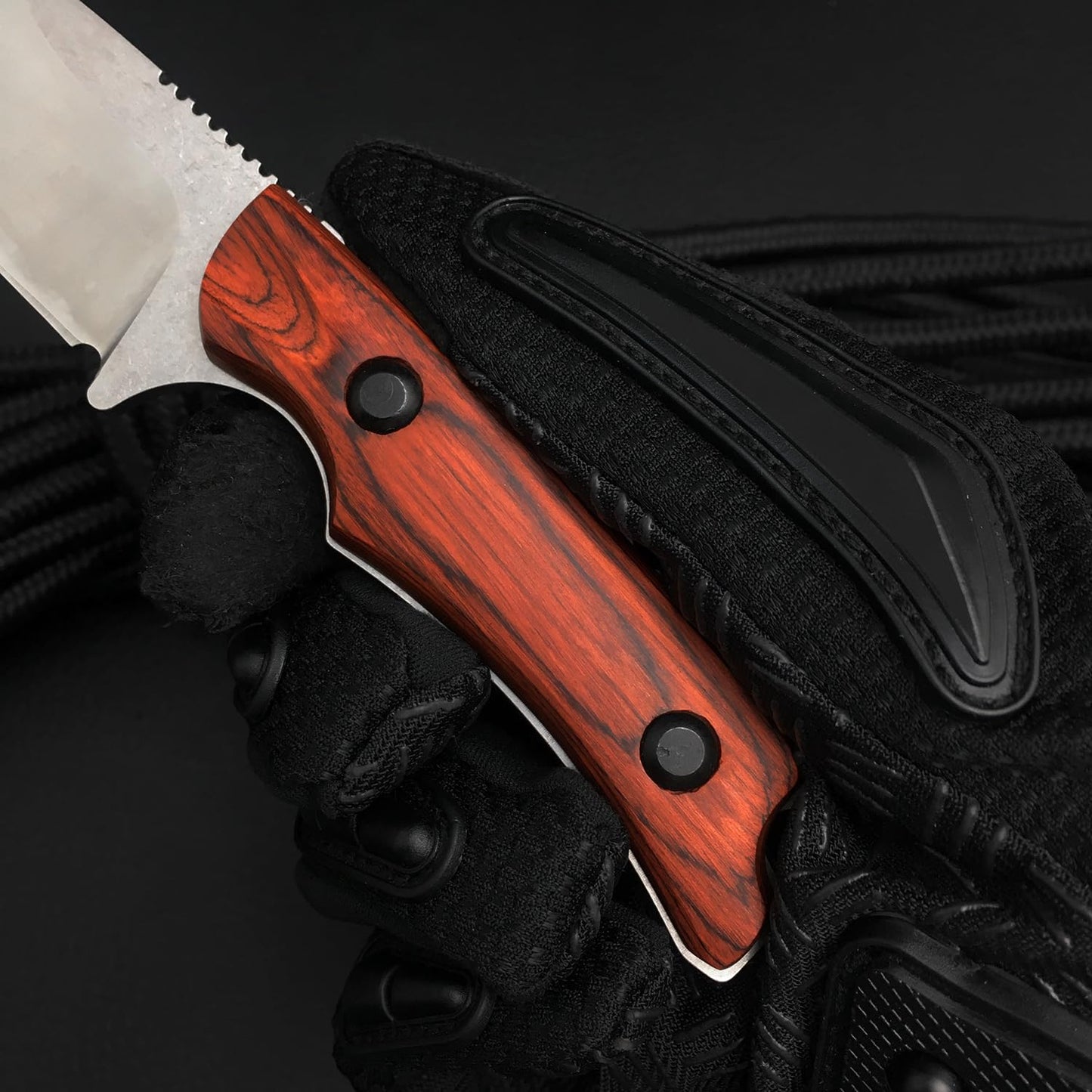 6.3 Inches Fixed Blade Knife with Leather Sheath, 8Cr13Mov Blade, Full Tang Wood Handle, EDC Camping Hunting Knife for Men