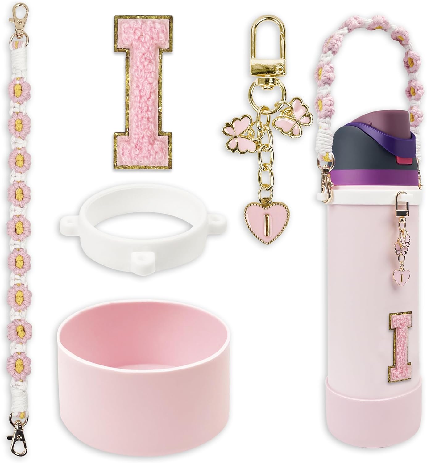 Silicone Boot Monogram Set for Owala Water Bottles | Cute Pink & Black Accessories