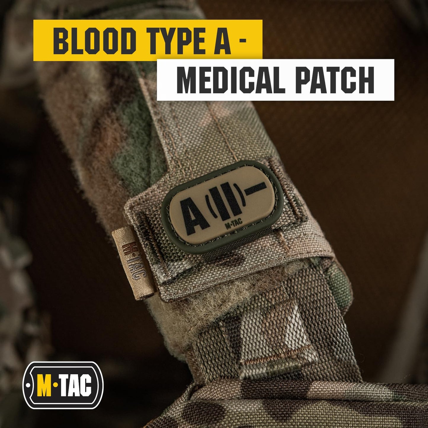 M-Tac Molle Medical Patch Blood Group - Tactical PVC Badge for Med Military Army Gear with Hook and Loop Fastener (A (II) -, Ranger Green)