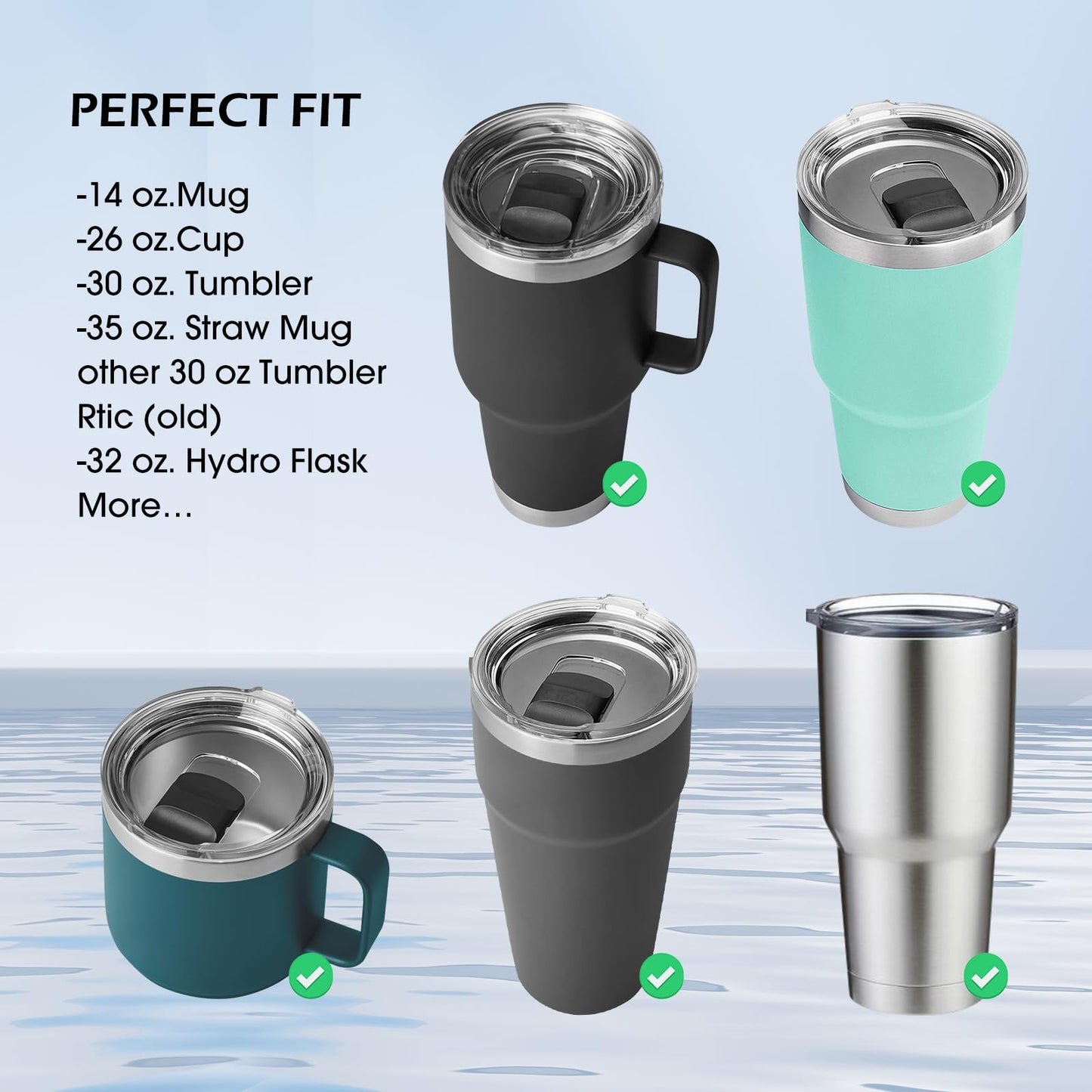 30 oz Tumbler Lid for YETI, 2 Pack Magnetic Top Replacement Lids Compatible for 32 oz Tumbler, 14 oz Mug and 35 oz Straw Mug (With 2 Magnetic Slider Replacement & 2 Replacement Rubber Lid Seals)