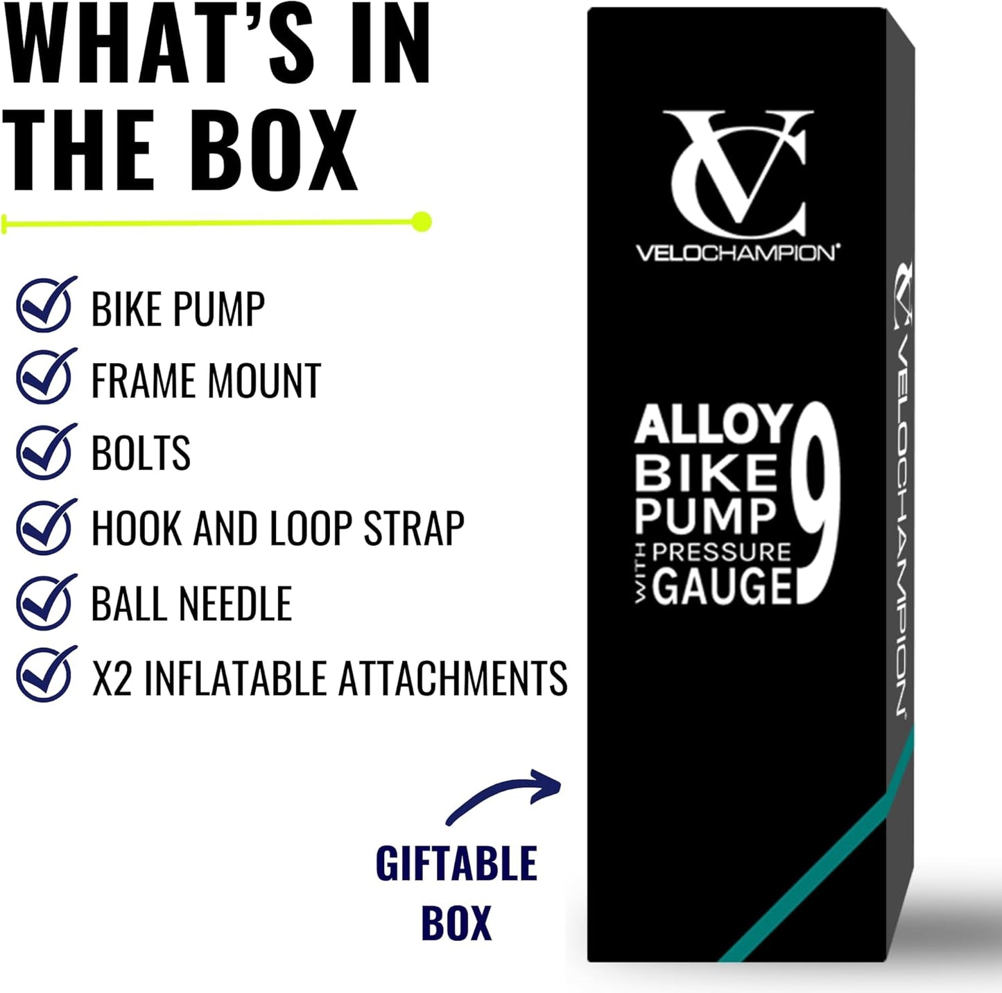 VeloChampion Alloy Mini Bike Pump Suitable for Presta, Schrader and Dunlop - Portable, Compact, Durable and Easy to Use