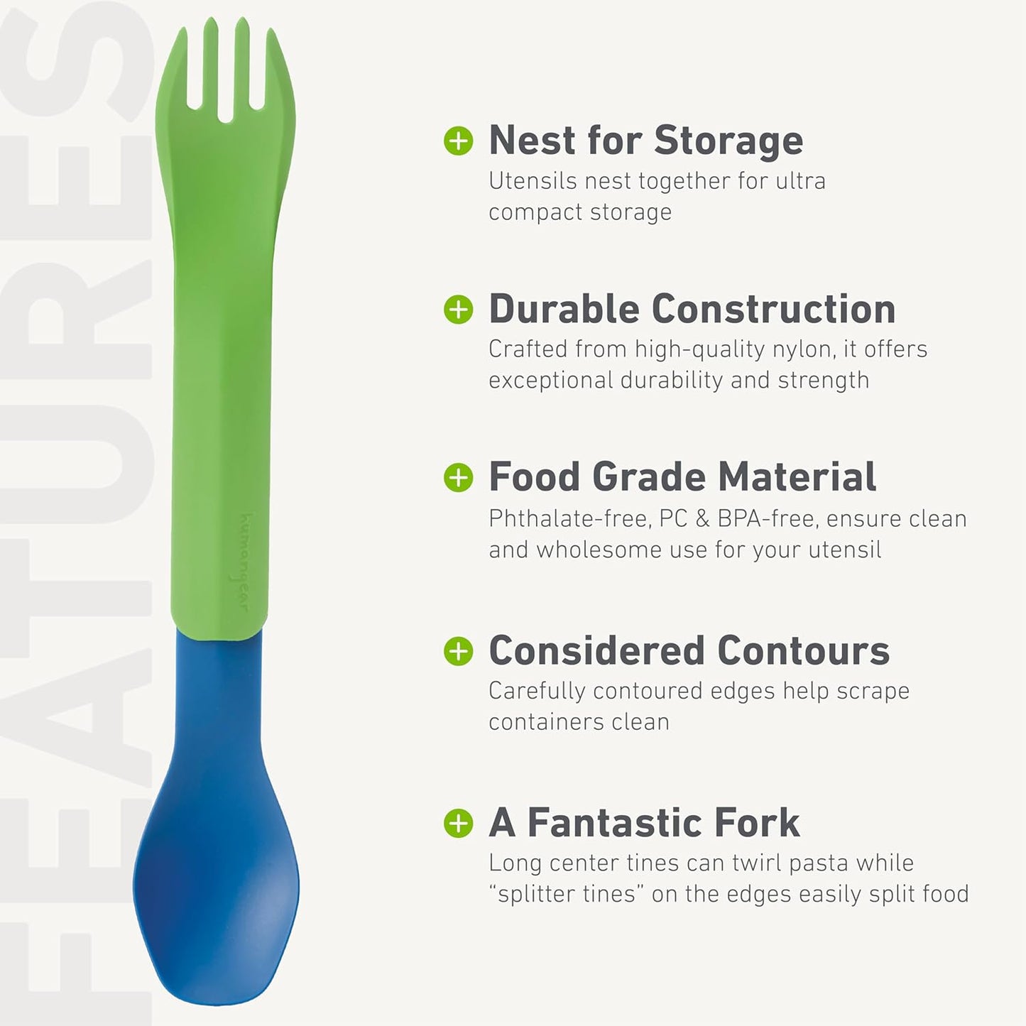 humangear GoBites Duo and Bio Duo Travel Silverware, Full Size Portable Fork & Spoon, Reusable Utensil Set, PC and BPA-free, Food-Safe Nylon or Plant-Based Resin, Extended - 9.1” X 1.6”