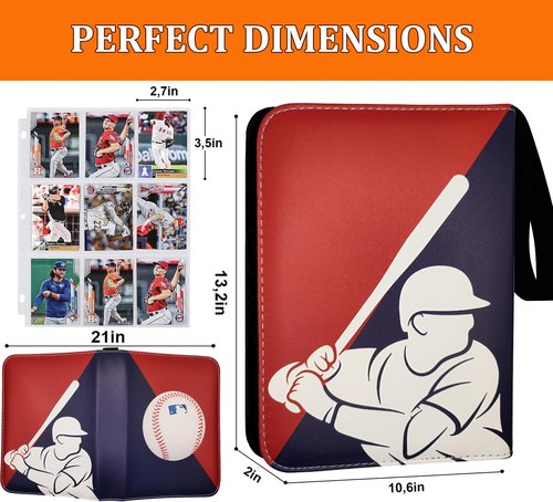 Baseball Card Binder 900 Pockets, 50 Sleeves Large Baseball Binder 3 Ring Zipper Trading Cards Holder 9 Pocket, Sport Card Collection Folder Book Storage Organizer, Album Case Protector Collector Gift