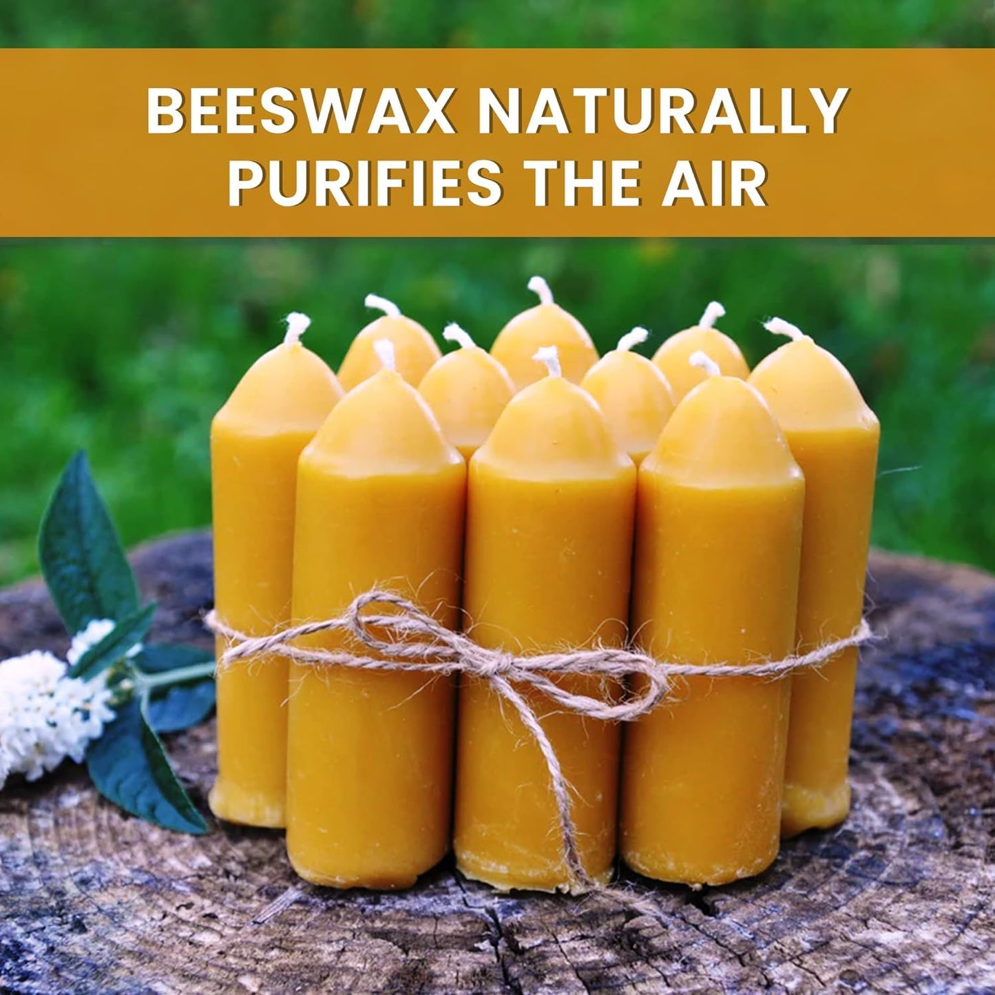 BeeTheLight Beeswax Lantern Candles (3.5" x 1.25") - Smokeless Unscented Candle - 12 Hours Burn Time Each - Pure Beeswax Candle - Handmade Camping Candle for Lanterns & Chandeliers - Pack of 10