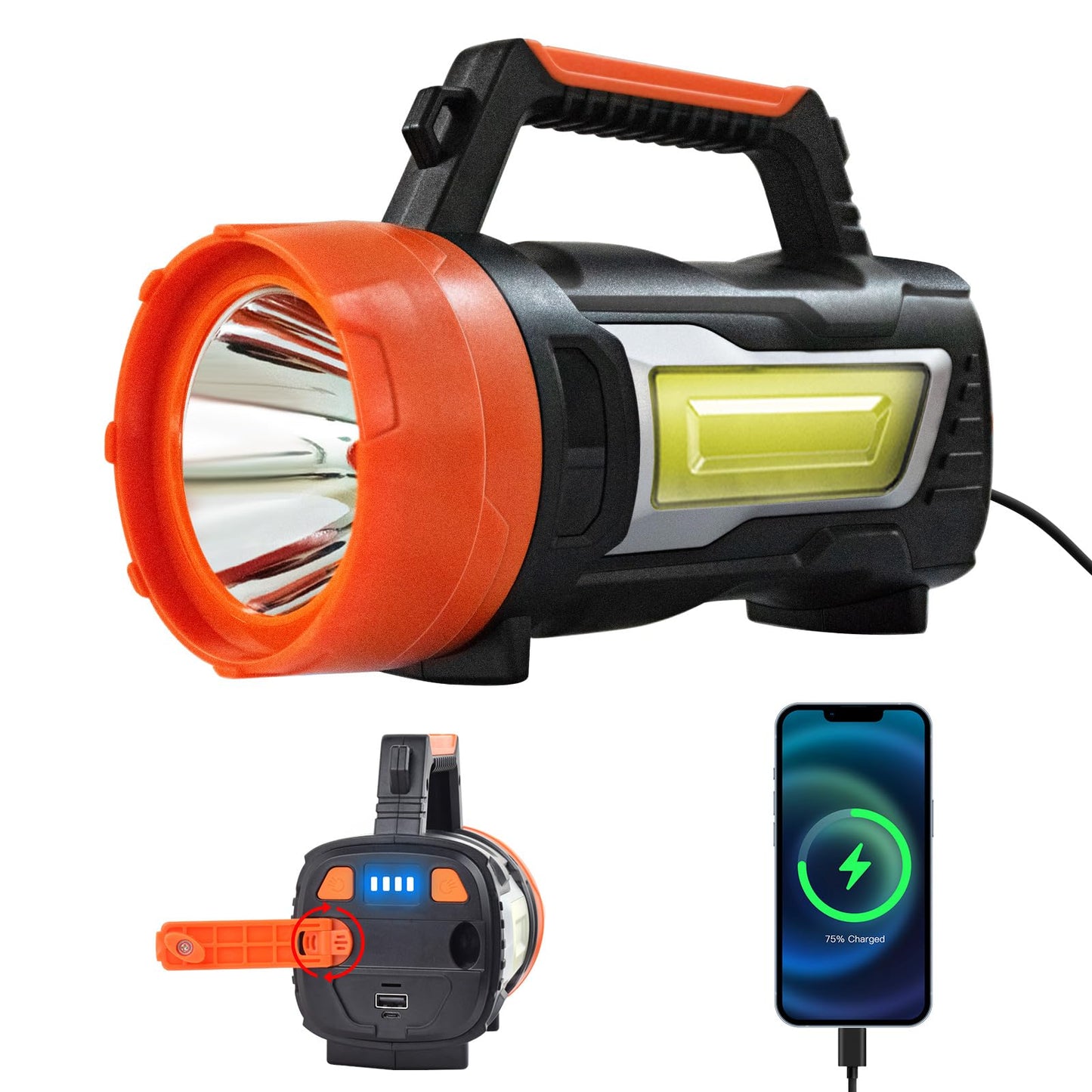 Hand Crank Powered LED Camping Lantern Rechargeable Flashlight, 6 Light Modes, IPX4 Waterproof, Durable, Camping Essentials, Lantern Flashlight for Outdoor Hiking, Hurricane Emergency, Power Outages