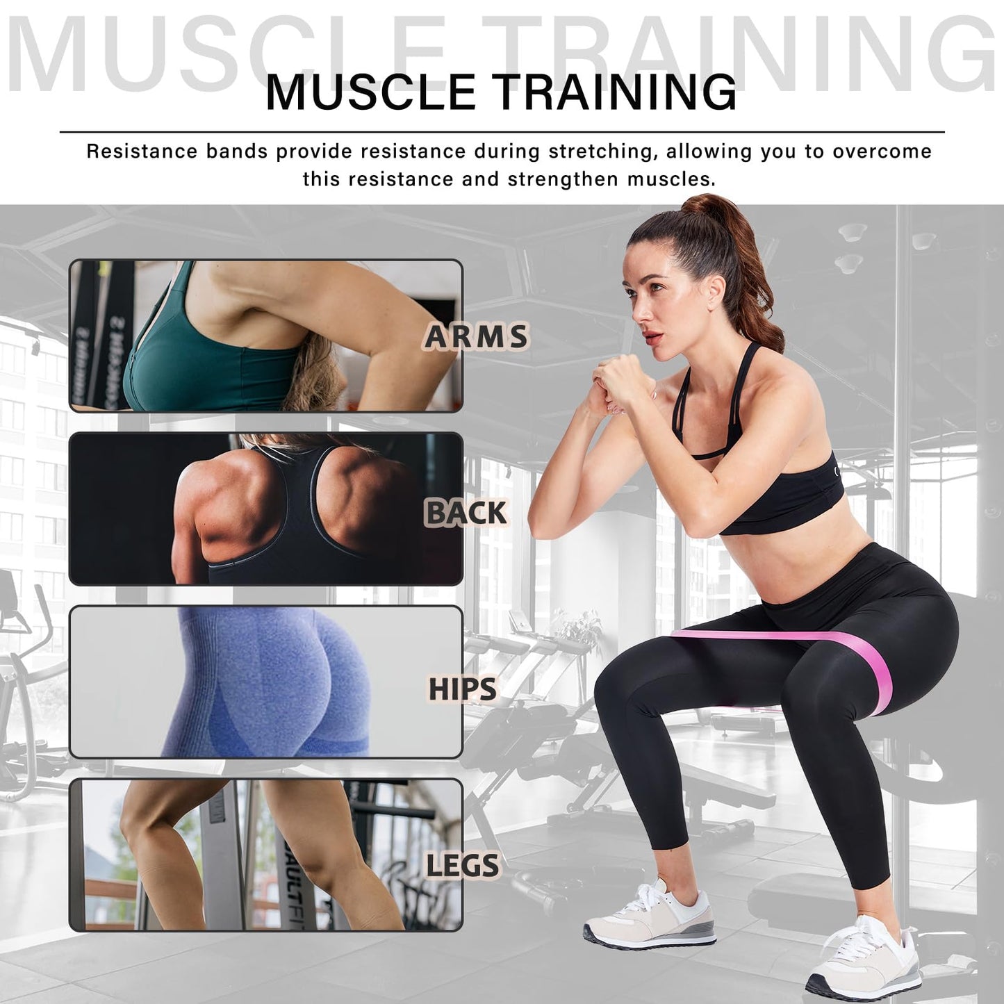 Resistance Loop Exercise Bands for Working Out Women and Men, Pack of 5 Different Resistance Levels Exercise Bands for Home Fitness, Physical Therapy, Strength Training, Yoga (Gradient Pink)