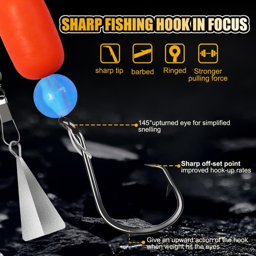CWSDXM Pompano Rigs for Surf Fishing Saltwater Floats Catfishing Pompano Fishing Rigs with Double Circle Hooks and Pyramid Sinker 5pcs