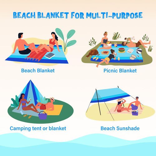 Aroveea Beach Blanket Waterproof Sandproof 1-7 Adult Oversized 78 '' × 81 '' Lightweight Durable Compact Sand Free Beach Mat for Travel Camping Hiking Picnic Blanket