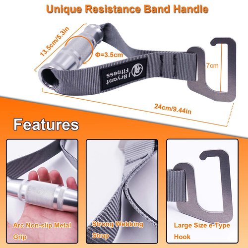 J Bryant Fitness Heavy-Duty Resistance Band Bar with 2 Resistance Bands, E-Shaped Hook Design, 500lb Load Capacity, Anti-Slip Surface, Carry Bag Included, for Strength Training and Fitness