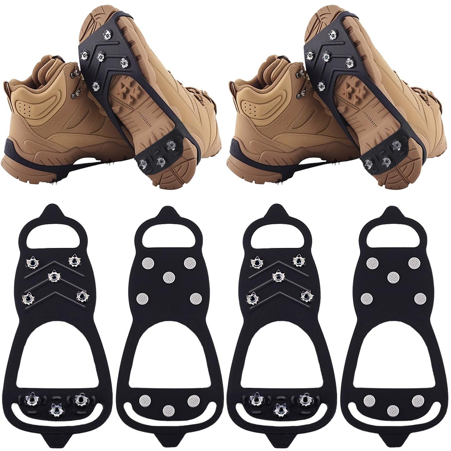 2 Pairs Ice Cleats for Shoes and Boots,Universal 8 Steel Studs Crampon Ice & Snow Grippers for Winter Hiking Climbing Ice Fishing,Anti-Slip Spikes for Shoes