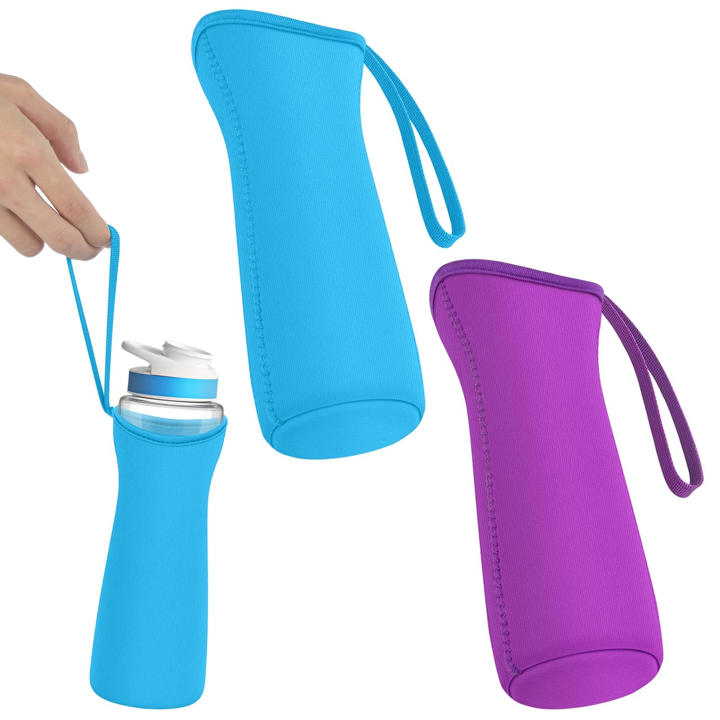 2Pcs Protective Sleeves with Handle for Cirkul 22 oz Water Bottle, Fit for 22 oz Plastic & Stainless Steel Bottles, Anti-slip Cover Made for Cirkul Accessories, Sweat Absorbing Material, Blue & Purple