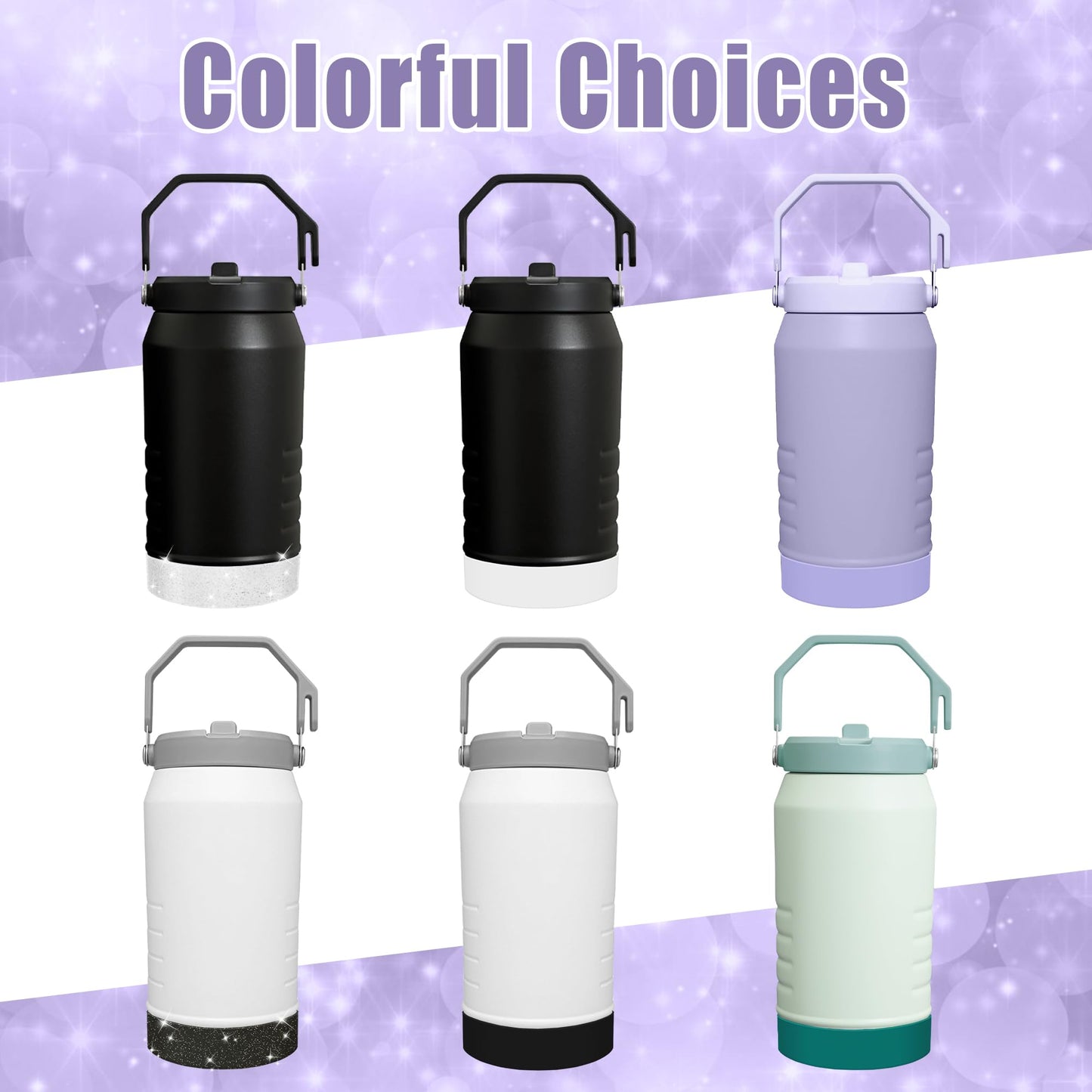 UBEEKOO Glitter Silicone Boot, Compatible with Stanley 64oz IceFlow Flip Tumbler with Straw,Sleeve Cover for 64oz Water Bottle Jug,Anti-Slip Bottom Protective for Stanley Accessories,T-Silver