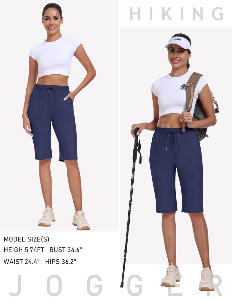 MoFiz Knee Length Shorts Women 13" Lightweight Long Shorts Women Casual Summer Outdoor Athletic with Pockets Navy Blue 2XL